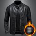 Men's Motorcycle Leather Jacket New Stand Up Collar Leather Jacket Casual Plus Velvet Thickened Slim Leather Jacket Coat_viptrois.com