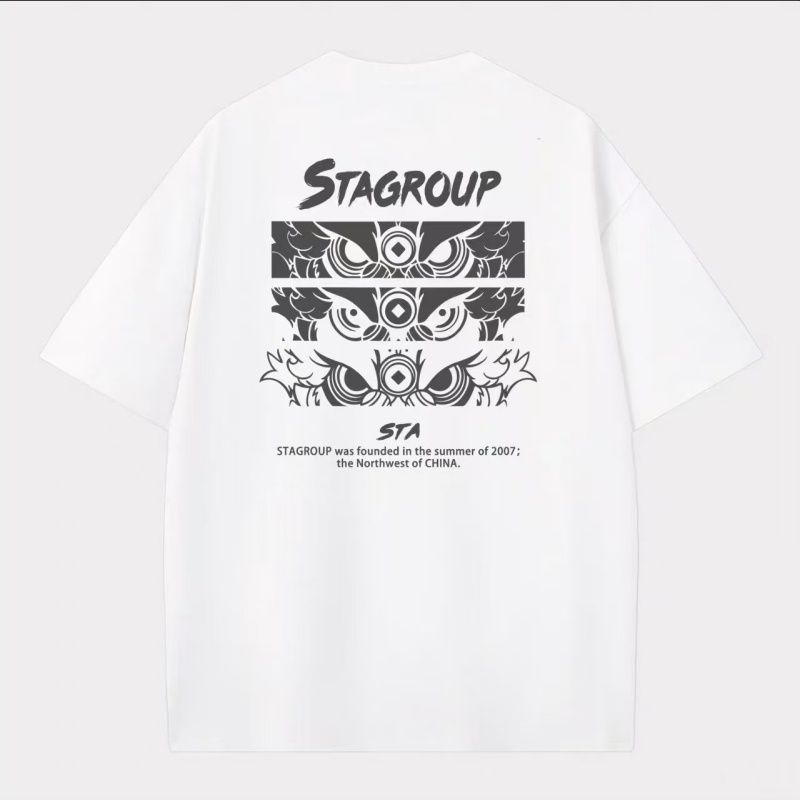 【DORAE】2026 Breathable Cotton T-shirt (Eco Cotton) White (3D "STAGROUP" Totem Print) – Pioneer Style For Weekend Getaway_viptrois.com