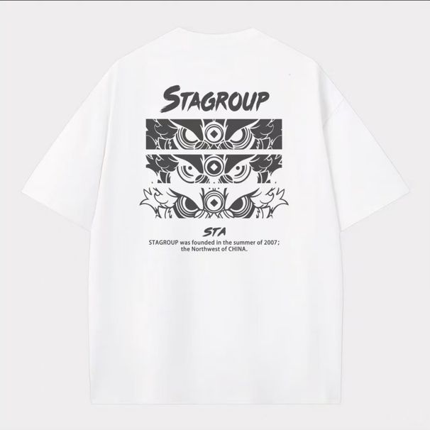 【DORAE】2026 Breathable Cotton T-shirt (Eco Cotton) White (3D "STAGROUP" Totem Print) – Pioneer Style For Weekend Getaway_viptrois.com