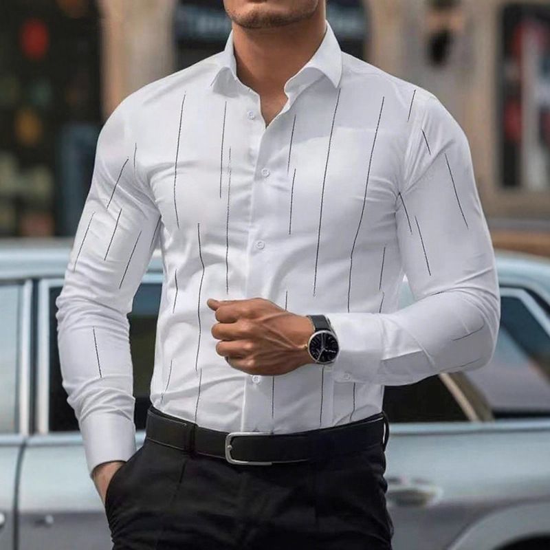Men's New Four Sided Stretch Long Sleeved Shirt Spring And Autumn Thin Striped Business Non Iron Outer Wear Slim Shirt Men_viptrois.com