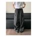 Vintage Washed Cargo Pants For Women - High Waist Oversized Military Joggers With Drawstring & Multi-Pockets_viptrois.com