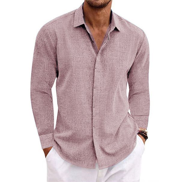 Men's Linen Long Sleeved T Shirt Loose Sweatshirt Solid Color Long Sleeved Cotton And Linen Shirt Men's Large Size Men's Shirt_viptrois.com