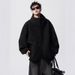 Oversized Zip-Up Hoodie – Heavyweight Poly-Cotton Blend Streetwear Jacket With Stand Collar & Utility Pockets (M-3XL, Grey/Black)_viptrois.com