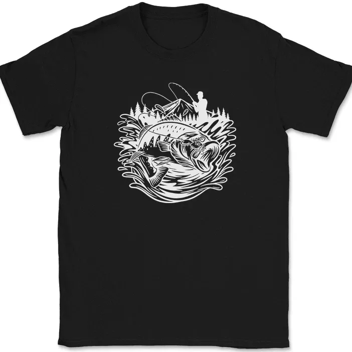 Bass Fishing T-Shirt Mens Womens Tees Top Landscape Pole Rod Reel Fly Graphic Gift Funny Tee_viptrois.com