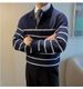 Men's Fashion Knit Sweater – Half-Zip Striped Pullover With Relaxed Fit (M-3XL, Black/Navy)_viptrois.com