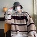 Pure Soft Cozy Color-Block Striped Sweater For Men, New Autumn And Winter Round Neck Inner Layer, Warm Loose Base Knit Top_viptrois.com