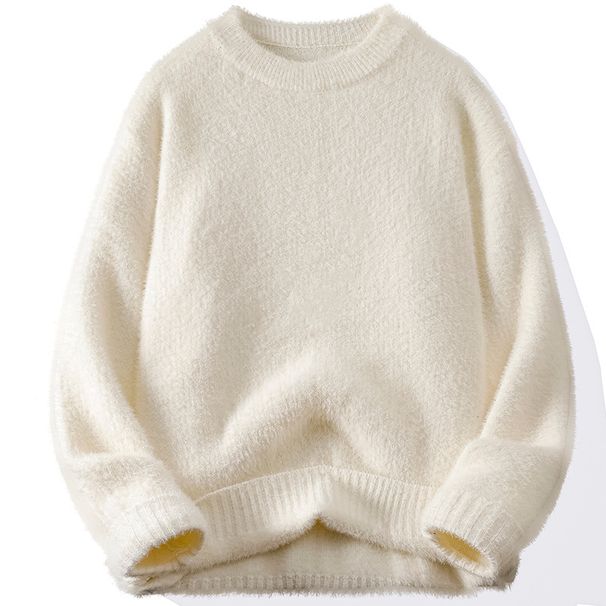 Men's Mink Fur Sweater – Winter Thick Knit Pullover, Soft & Cozy, Retro Loose Fit (Black, Grey, Army Green, Red, Beige, White)_viptrois.com
