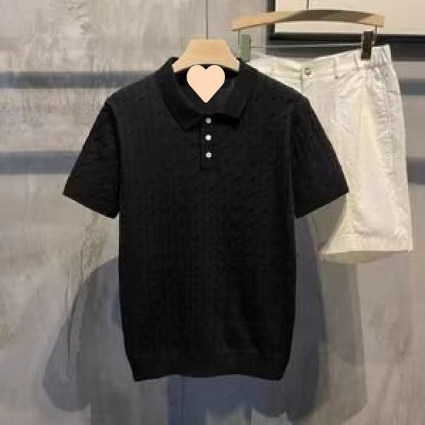 Men's Clothing Summer Twisted Texture Lapel Short Sleeved Polo Shirt Men's Simple And Versatile Temperament Short Sleeved Knitted Sweater_viptrois.com