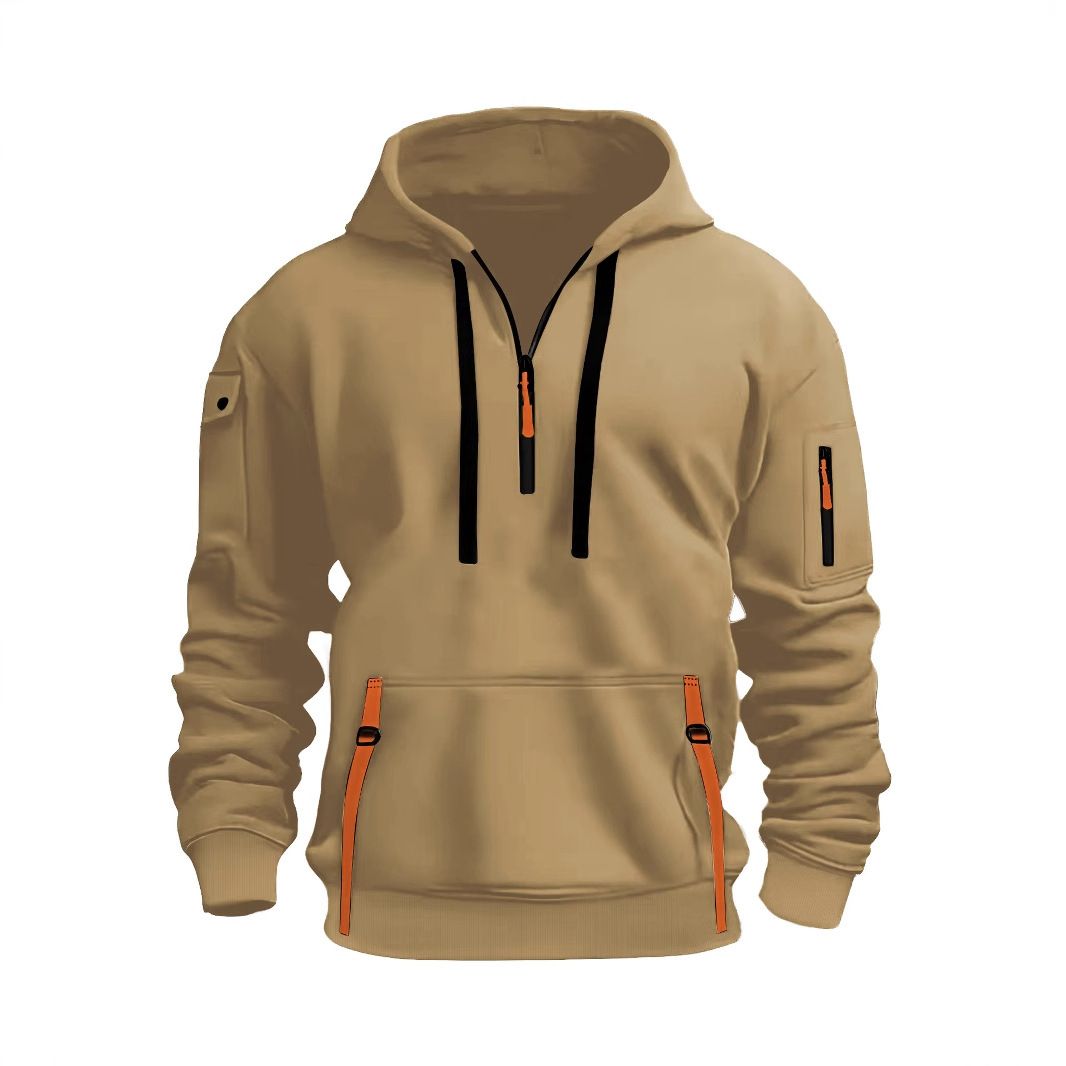 Men's Zip-Up Hooded Sweatshirt & Jogger Set – Winter Casual Tracksuit With Multi-Pockets, Slim Fit (Light Gray/Khaki/Navy/Burgundy/Black, S-XXL)_viptrois.com
