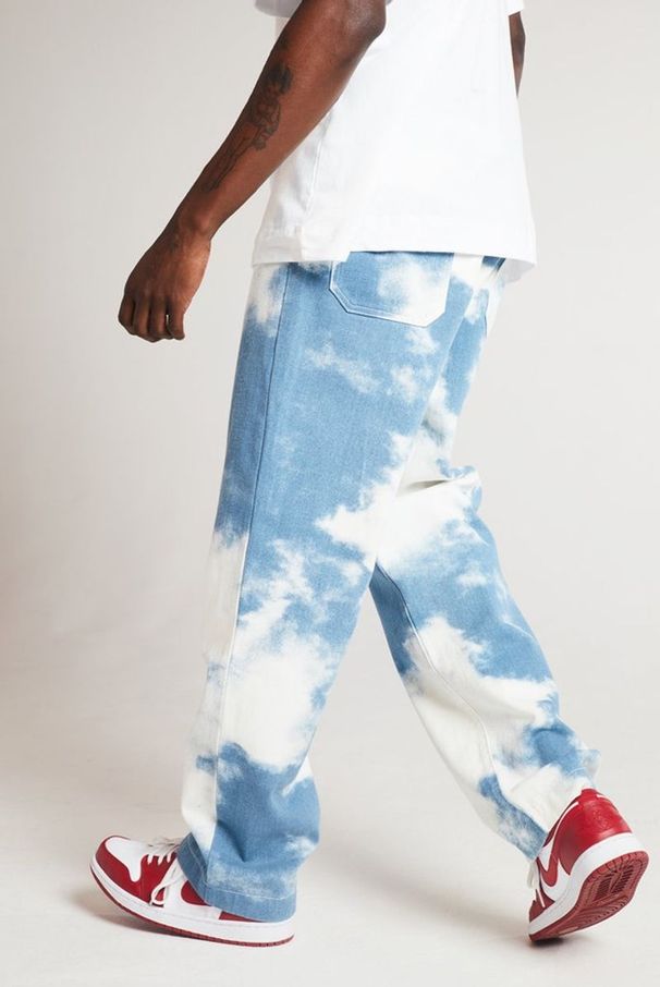 Men'S Loose-Fitting White Washed Straight Tie-Dye Denim Trousers_viptrois.com
