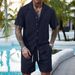 Men's Breathable Openwork Knitted Set Short Sleeved Shirt And Shorts European American Style Casual Two-Piece Summer Clothing_viptrois.com