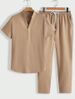Men's Clothing Men's Casual Sports Suit Short Sleeve Long Pants Solid Color Men_viptrois.com