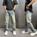 Retro Washed Distressed Denim Jeans High End Men's Spring Summer Trendy Loose Fit Cool And Edgy Wasteland Colored Straight Leg_viptrois.com