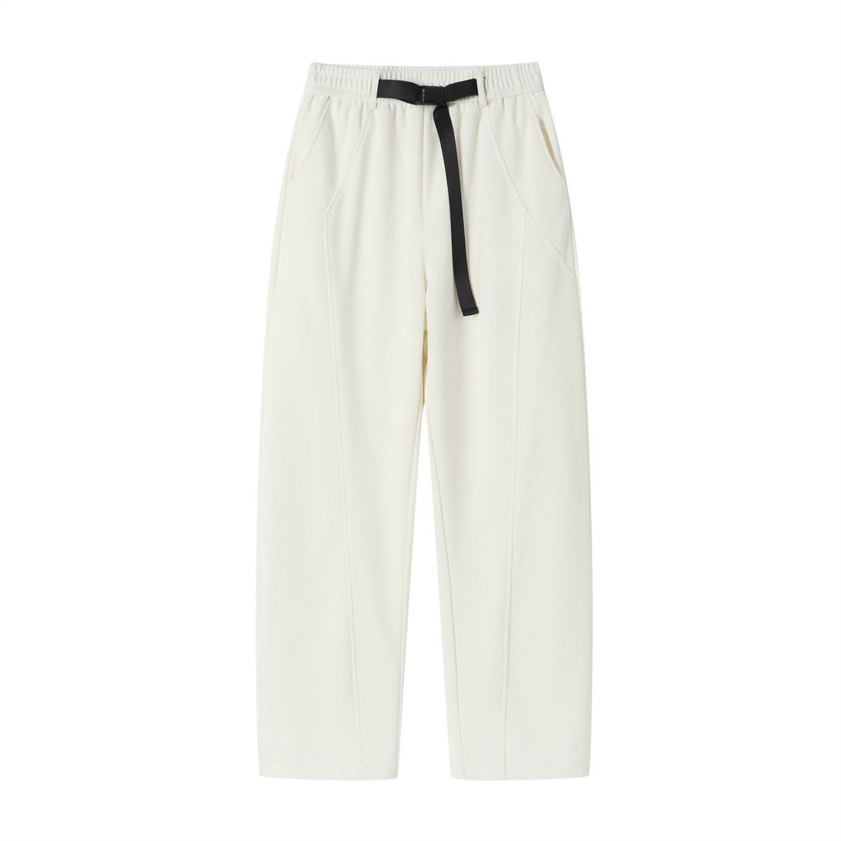 Men's American Style Flowy Waffle Knit Casual Pants Spring Thin Cool Loose Straight Leg Sweatpants Solid Color Belted Curved Trousers_viptrois.com