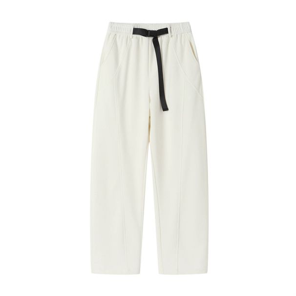 Men's American Style Flowy Waffle Knit Casual Pants Spring Thin Cool Loose Straight Leg Sweatpants Solid Color Belted Curved Trousers_viptrois.com