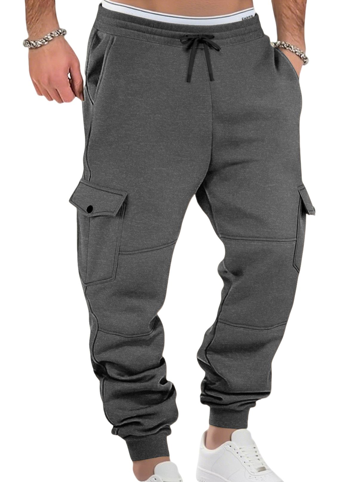 Men's Fleece-Lined Cargo Jogger Pants - Relaxed Fit, Multi-Pocket, Drawstring Waist, Winter Casual & Sporty_viptrois.com
