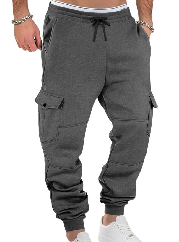 Men's Fleece-Lined Cargo Jogger Pants - Relaxed Fit, Multi-Pocket, Drawstring Waist, Winter Casual & Sporty_viptrois.com