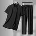Men's Clothing Middle Aged And Young Lapel Seamless Cool Breathable Short Sleeved T Shirt Trousers Casual Suit_viptrois.com