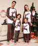 Christmas family home wear plaid fawn print round neck pajamas set_viptrois.com