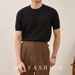 Men's Clothing Short Sleeved Sweater Hollow Ice Silk Breathable Texture Slim Fit Business Casual T-Shirt_viptrois.com