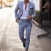 Men's Clothing Men's Suit Two Piece Suit One Button Linen Cotton Linen Solid Color Suit Men_viptrois.com
