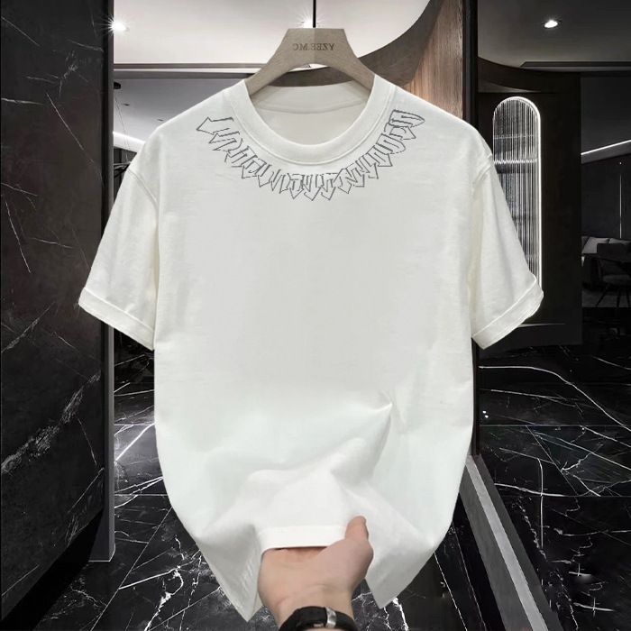 Men's Clothing Printed Cotton Boys Short Sleeved T Shirt Summer New Round Neck T Shirt Versatile Men's Tops_viptrois.com