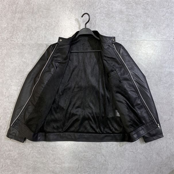 Men's Clothing Spring and Autumn Men's Stand Collar Leather Jacket Fashion Slim Business Leather Jacket Men's PU Motorcycle Leather Jacket_viptrois.com