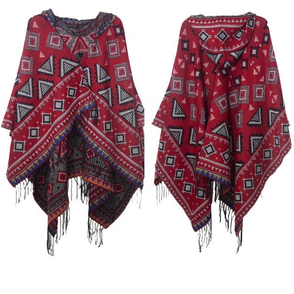 Unisex Hooded cape Winter travel jacquard fringed shawl for women_viptrois.com