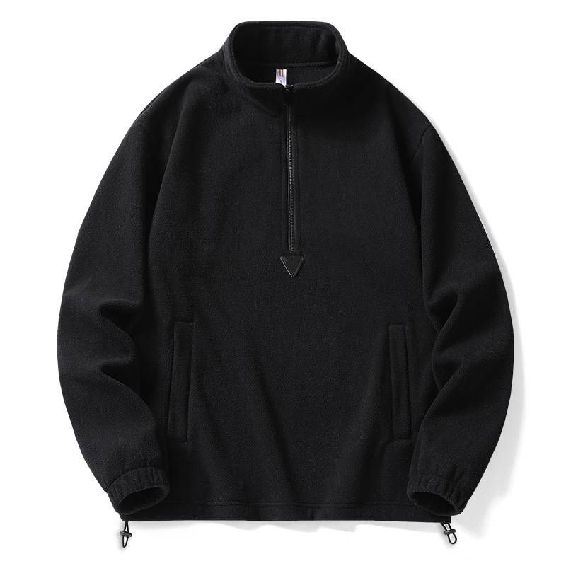 Men's Fleece Stand Collar Pullover – Anti-Pill Brushed Polyester Jacket (M-5XL, Minimalist Japanese Streetwear)_viptrois.com