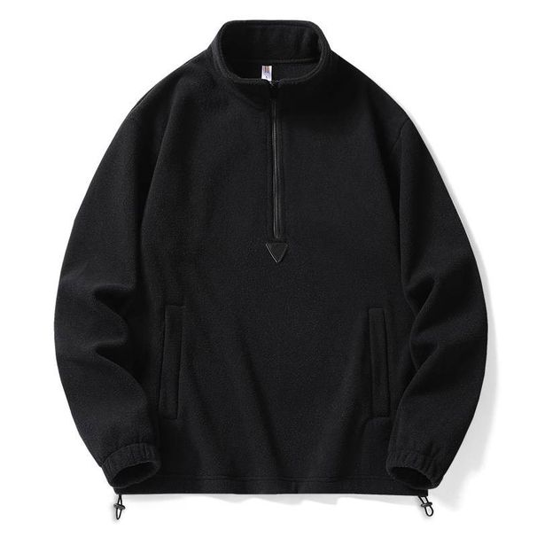 Men's Fleece Stand Collar Pullover – Anti-Pill Brushed Polyester Jacket (M-5XL, Minimalist Japanese Streetwear)_viptrois.com