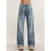 Men's Washed Denim Jeans, High Street Loose Fit Straight Leg Trousers For Clean Aesthetic & Casual Style_viptrois.com