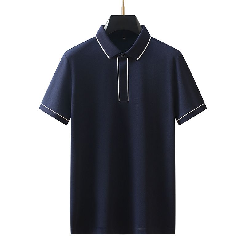 Men's Clothing Short Sleeved Polo Shirt Casual Business Solid Color Concealed Button Color Matching Lapel T Shirt_viptrois.com