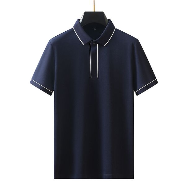 Men's Clothing Short Sleeved Polo Shirt Casual Business Solid Color Concealed Button Color Matching Lapel T Shirt_viptrois.com