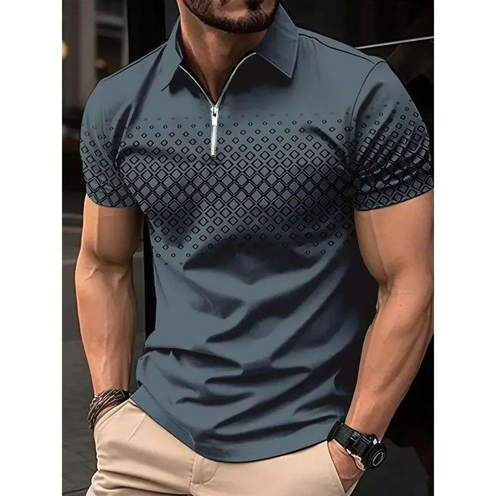 Men's Clothing Golf Shirt Zipper Polo Shirt Casual Short Sleeve Summer Street Wear_viptrois.com