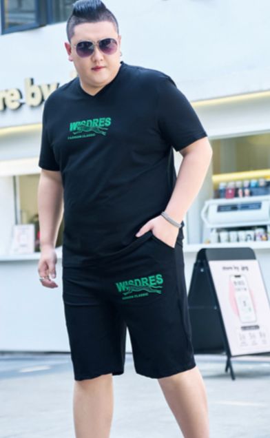 Men's Clothing plus size short-sleeved thin casual suit extra large sports shirt running T-shirt two-piece set_viptrois.com