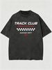 Heavyweight 230g Washed Racing Checkered Printed T-Shirt Men's Urban Streetwear Tee_viptrois.com
