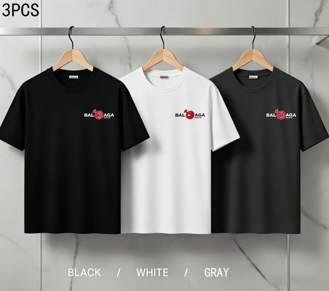 3 PACK ESSENTIAL T-SHIRTS, Men's Oversized Cotton Graphic Crew Neck Short Sleeve Tees, Relaxed Fit Everyday Casual Tops, Black White Grey_viptrois.com