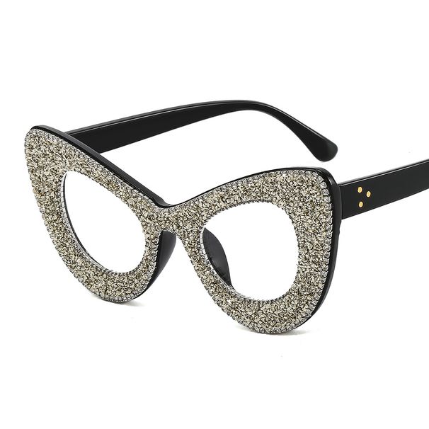 New Retro Cat Eye Sunglasses European And American Fashion Butterfly Frame Sunglasses Versatile Handmade Diamond Flat Glasses_viptrois.com