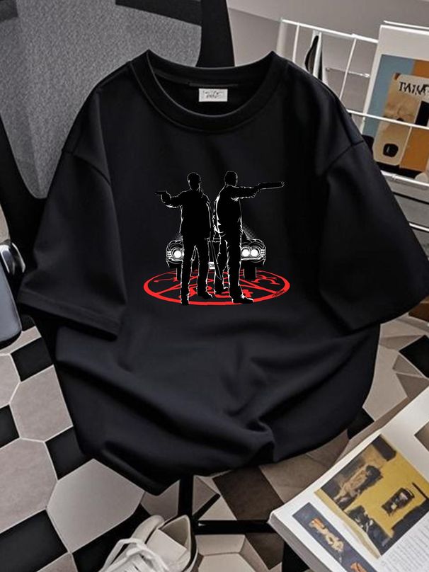 Supernatural Mens Sam And Dean Silhouette T Shirt BI45889 Stylish Homme Summer Comfortable Breathable Top For Everyday Wear Fashion Stretched_viptrois.com