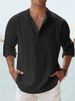 2025 Men's Linen Stand Collar Long-sleeved T-shirt, Loose-fitting Undershirt, Pure Color Long-sleeved Shirt_viptrois.com