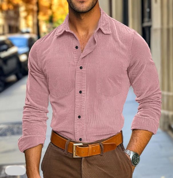 Men's Clothing Men's Button Down Casual Shirt Corduroy Shirt Long Sleeve Solid Color Lapel Daily Vacation Pocket Stylish And Comfortable_viptrois.com
