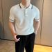 Men's Clothing Knitted Ice Silk Shirt Casual Business Contrast Color Short Sleeved Half Sleeved Lapel T Shirt_viptrois.com