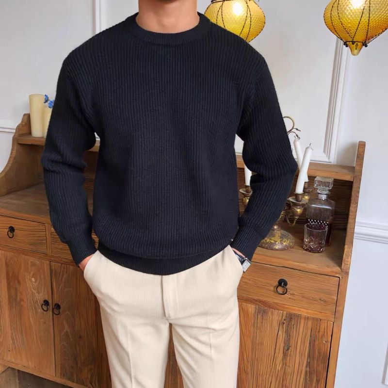 Men's Clothing Thickened Sweater Men's Korean Style Trendy Loose Japanese Style Knitted Sweater Winter Ins Hong Kong Style Lazy Sweater Jacket_viptrois.com