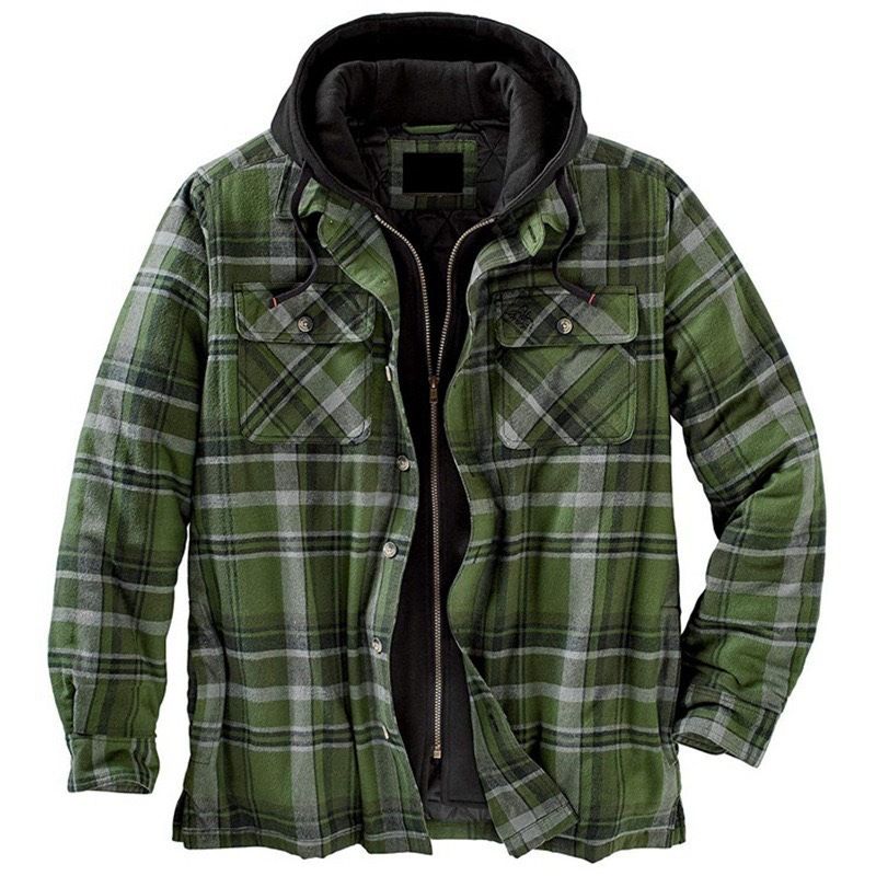 Men's Autumn/Winter Thick Cotton With Grid Pattern Long Sleeve Loose Hooded Jacket_viptrois.com