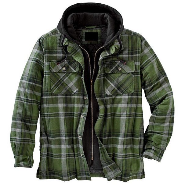 Men's Autumn/Winter Thick Cotton With Grid Pattern Long Sleeve Loose Hooded Jacket_viptrois.com