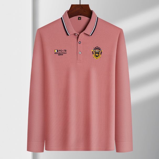 Men's Clothing Dad's casual business e commerce polo shirt men's free ironing large size embroidered lapel top long sleeve_viptrois.com