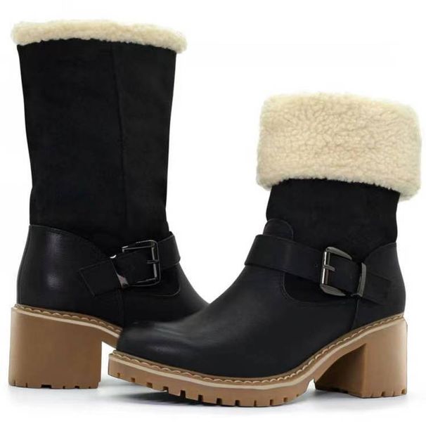 New snow boots for women autumn winter low tube color cashmere cotton warm belt buckle large size boots for women_viptrois.com