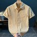 Men's Clothing Short Sleeve Shirt Summer New Striped Casual Tops Trendy Splicing Shirt Thin Section_viptrois.com