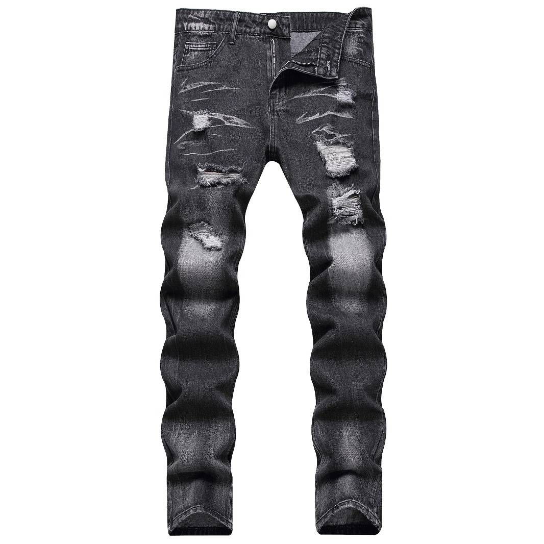 Men's Clothing Trade Flower Hole Fashion Trend Men's Denim Trousers_viptrois.com