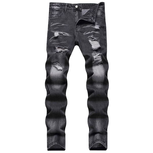 Men's Clothing Trade Flower Hole Fashion Trend Men's Denim Trousers_viptrois.com